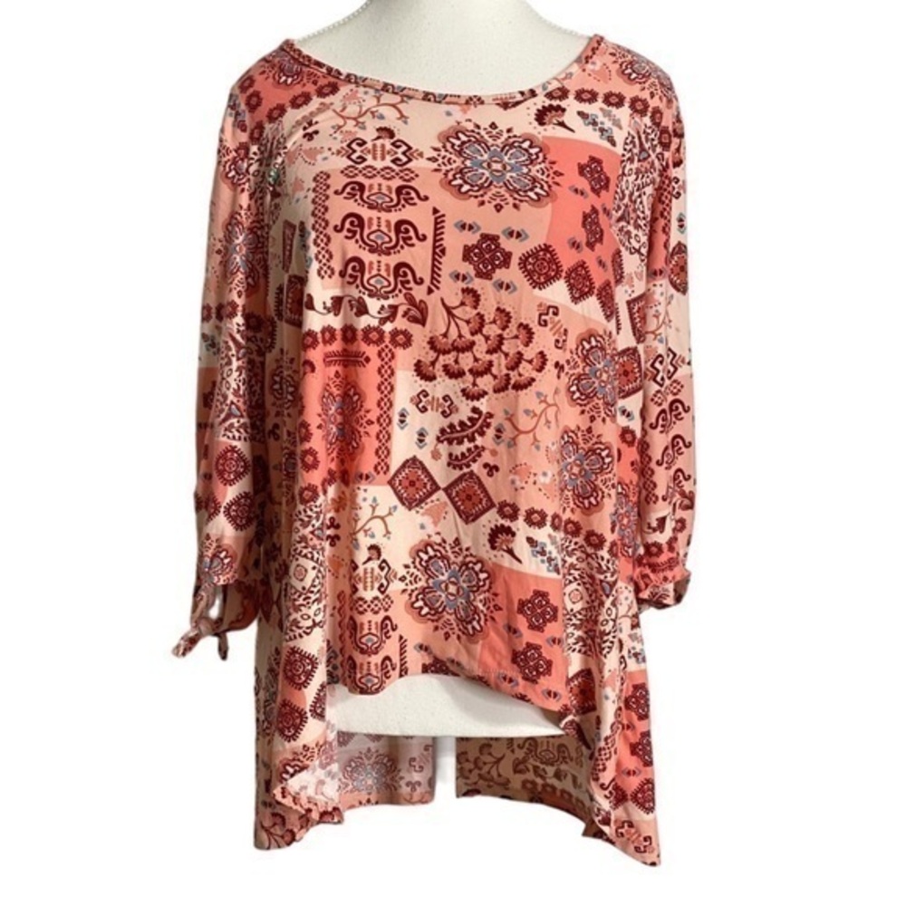 Bobbie Brooks Pink Paisely High Low Blouse - Picture 1 of 8